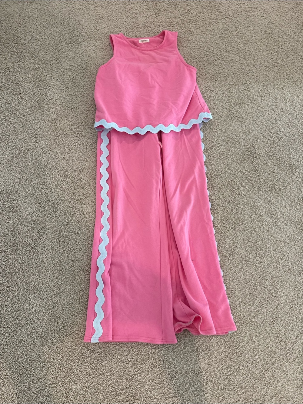 Main Strip Pink Tank & Wide-Leg Pajama Set with Light Blue Trim